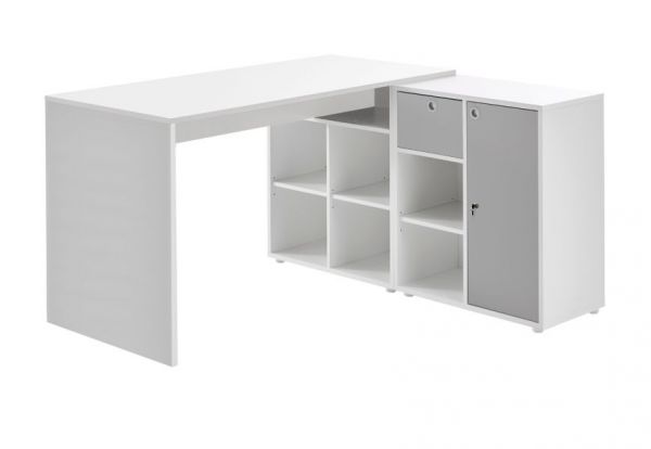 Schreibtisch in wei und grau Eckschreibtisch mit Stauraum abschliebar 138 x 138 cm
