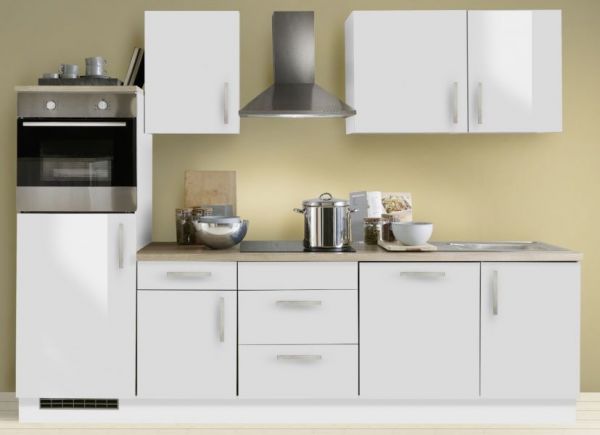 Kchenblock White Premium wei Hochglanz Lack Einbaukche inkl. E-Gerte Herd + Backofen autark 280 cm