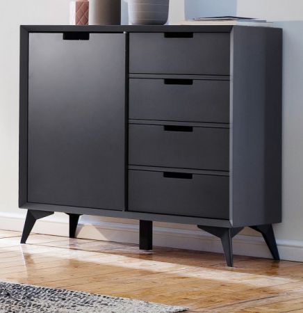 Kommode Netanja in grau und wei matt lackiert Highboard mit Wechselfronten und Tr 180 drehbar 93 x 92 cm