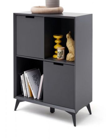 Highboard Netanja in grau und wei matt lackiert Anrichte mit Wechselfronten und Tren 180 drehbar 80 x 115 cm