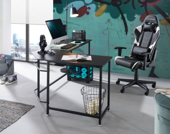 Schreibtisch Maletto in schwarz Laptoptisch fr Homeoffice und Bro 168 x 129 cm Eckschreibtisch