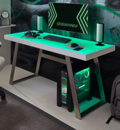 Schreibtisch Tiflis in wei Laptoptisch fr Homeoffice und Bro mit RGB-LED Farbwechsel 140 x 60 cm