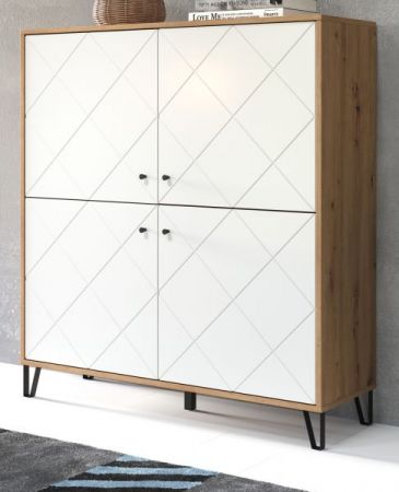 Highboard Touch in wei matt mit Rautenoptik und Eiche Artisan Anrichte 123 x 136 cm