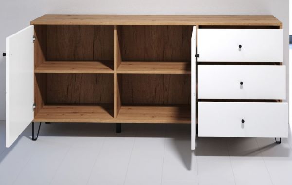 Sideboard Touch in wei matt mit Rautenoptik und Eiche Artisan Kommode 183 cm