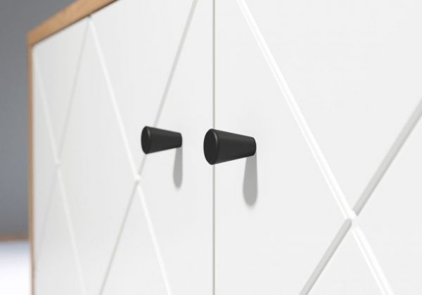 Wohnwand Touch in wei matt mit Rautenoptik und Eiche Artisan Schrankwand 2-teilig 320 x 136 cm