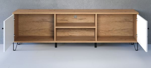 Wohnwand Touch in wei matt mit Rautenoptik und Eiche Artisan Schrankwand 2-teilig 320 x 136 cm