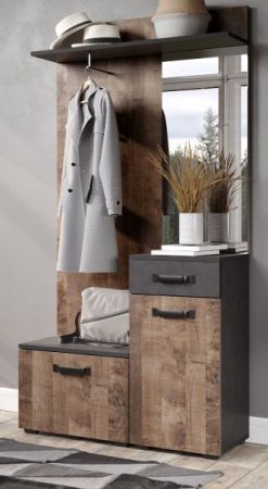 Kompaktgarderobe Smile in Eiche Tabak und Matera grau Garderobe Set mit Spiegel 104 cm