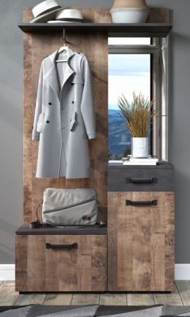 Kompaktgarderobe Smile in Eiche Tabak und Matera grau Garderobe Set mit Spiegel 104 cm