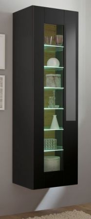 Vitrine Savanna in schwarz Hochglanz und Grandson Eiche Vitrinenschrank hngend / stehend 45 x 166 cm