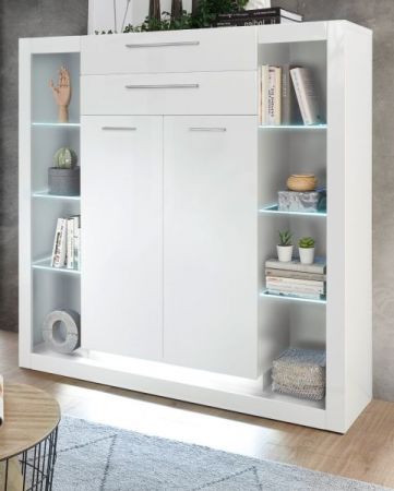 Highboard Ladis in wei Hochglanz Anrichte 141 x 139 cm