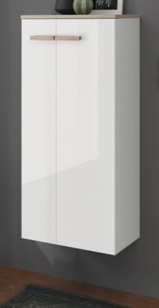 Badezimmer Kommode Dense in wei Lack Hochglanz und Eiche Midischrank hngend / stehend 51 x 110 cm
