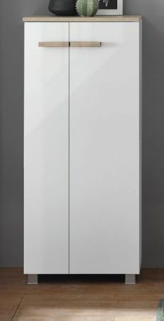 Badezimmer Kommode Dense in wei Lack Hochglanz und Eiche Midischrank hngend / stehend 51 x 110 cm