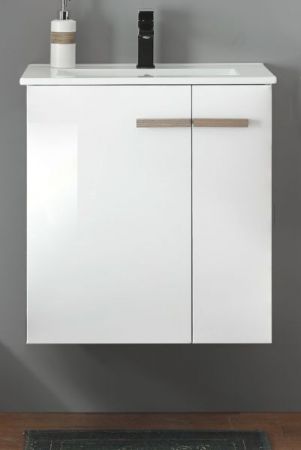 Waschbeckenunterschrank MIT Waschbecken Dense in wei Lack Hochglanz und Eiche Waschtisch Set hngend 60 cm