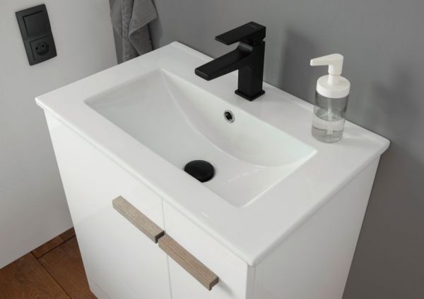 Waschbeckenunterschrank MIT Waschbecken Dense in wei Lack Hochglanz und Eiche Waschtisch Set hngend 60 cm