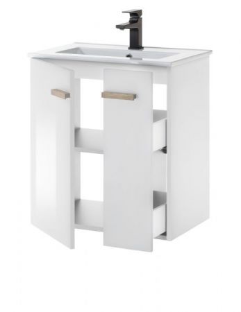 Waschbeckenunterschrank MIT Waschbecken Dense in wei Lack Hochglanz und Eiche Waschtisch Set hngend 60 cm