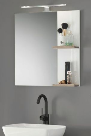 Badezimmer Spiegel Dense in wei Lack Hochglanz und Eiche Badspiegel mit Ablage 60 x 65 cm
