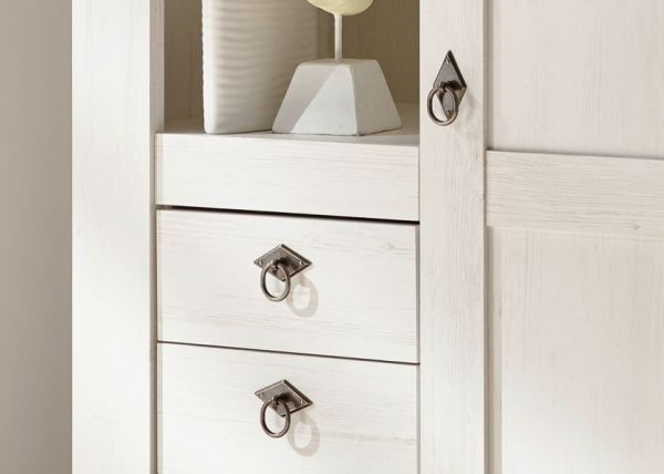 Vitrine Hemsby in wei Pinie und Eiche Wotan Landhaus Vitrinenschrank 102 x 204 cm