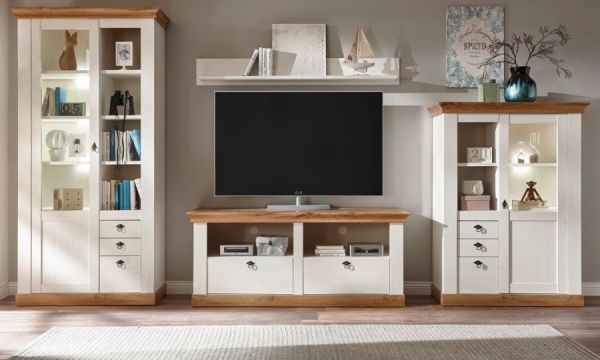 Vitrine Hemsby in wei Pinie und Eiche Wotan Landhaus Vitrinenschrank 102 x 204 cm