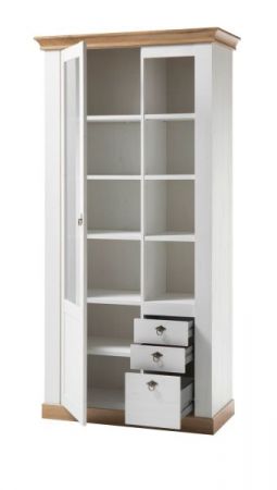 Vitrine Hemsby in wei Pinie und Eiche Wotan Landhaus Vitrinenschrank 102 x 204 cm