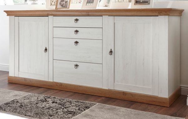 Sideboard Hemsby in wei Pinie und Eiche Wotan Landhaus Kommode 210 x 91 cm