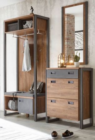 Garderobe Set 3-teilig Auburn in Eiche Stirling und grau Garderobenkombination 175 x 210 cm