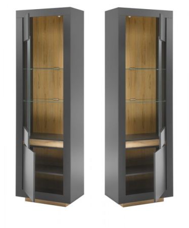 Vitrine Rooky in anthrazit und Wotan Eiche Wohnzimmer Esszimmer Vitrinenschrank 64 x 206 cm