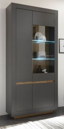 Vitrine Rooky in anthrazit und Wotan Eiche Wohnzimmer Esszimmer Vitrinenschrank 96 x 206 cm