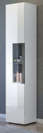 Badezimmer Hochschrank Daily in wei Hochglanz und Sardegna grau Rauchsilber Badschrank 36 x 182 cm