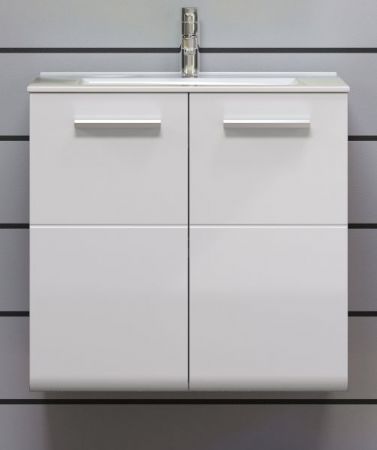 Waschbeckenunterschrank MIT Waschbecken Riva in wei Hochglanz und Rauchsilber grau Waschtisch hngend 62 x 59 cm