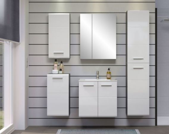 Waschbeckenunterschrank MIT Waschbecken Riva in wei Hochglanz und Rauchsilber grau Waschtisch hngend 62 x 59 cm