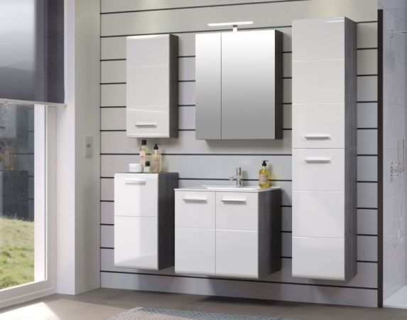 Waschbeckenunterschrank MIT Waschbecken Riva in wei Hochglanz und Rauchsilber grau Waschtisch hngend 62 x 59 cm