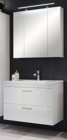 Badmbel Set Devon in wei Hochglanz Badkombination hngend MIT Waschbecken 80 x 190 cm