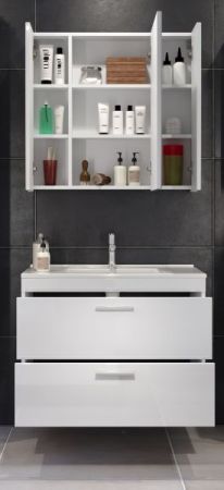 Badmbel Set Devon in wei Hochglanz Badkombination hngend MIT Waschbecken 80 x 190 cm
