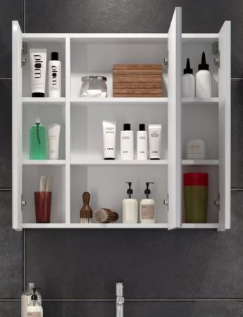 Badezimmer Spiegelschrank Devon in wei Badschrank 3-trig 80 x 75 cm