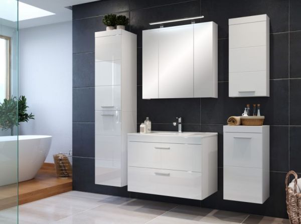 Badezimmer Hochschrank Devon in wei Hochglanz Badschrank hngend 35 x 170 cm