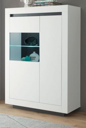 Vitrine Rooky in wei und anthrazit Wohnzimmer Esszimmer Highboard 96 x 136 cm