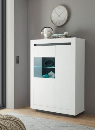 Vitrine Rooky in wei und anthrazit Wohnzimmer Esszimmer Highboard 96 x 136 cm