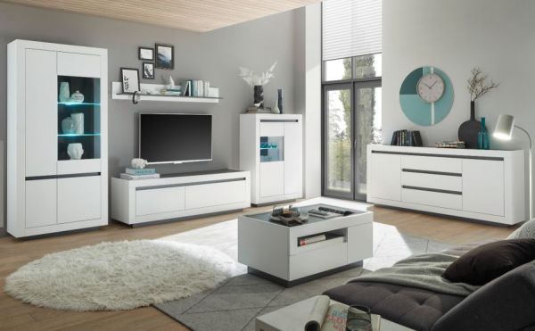 Vitrine Rooky in wei und anthrazit Wohnzimmer Esszimmer Highboard 96 x 136 cm