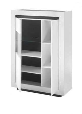 Vitrine Rooky in wei und anthrazit Wohnzimmer Esszimmer Highboard 96 x 136 cm