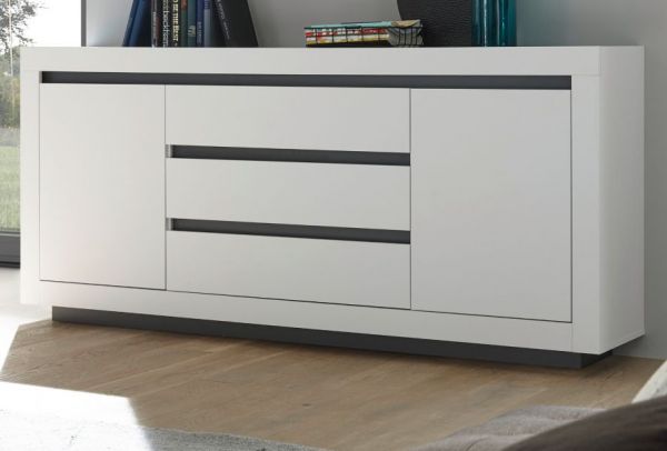 Sideboard Rooky in wei und anthrazit Wohnzimmer Esszimmer Kommode 200 x 91 cm