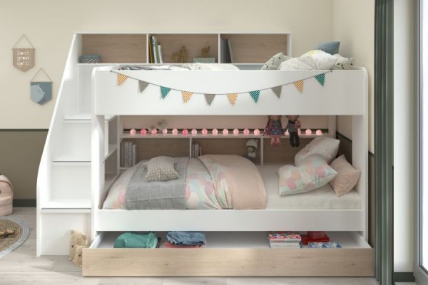 Parisot Etagenbett Bibop in wei und Jackson Eiche Kinder und Jugendzimmer Hochbett 245 x 171 cm