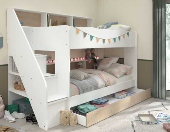 Parisot Etagenbett Bibop in wei und Jackson Eiche Kinder und Jugendzimmer Hochbett 245 x 171 cm