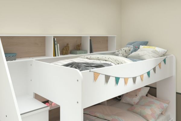 Parisot Etagenbett Bibop in wei und Jackson Eiche Kinder und Jugendzimmer Hochbett 245 x 171 cm