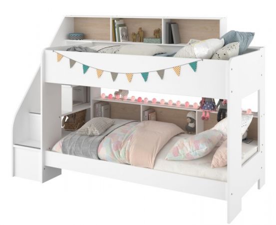 Parisot Etagenbett Bibop in wei und Jackson Eiche Kinder und Jugendzimmer Hochbett 245 x 171 cm