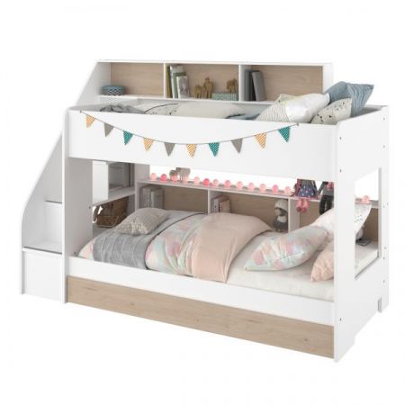 Parisot Etagenbett Bibop in wei und Jackson Eiche Kinder und Jugendzimmer Hochbett 245 x 171 cm