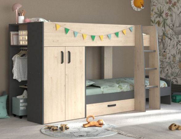 Parisot Etagenbett Stim2 in Jackson Eiche und grau Kinder und Jugendzimmer Hochbett 280 x 142 cm