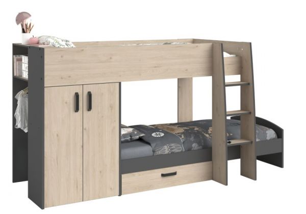 Parisot Etagenbett Stim2 in Jackson Eiche und grau Kinder und Jugendzimmer Hochbett 280 x 142 cm