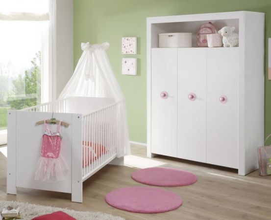 Babyzimmer Olivia in weiß komplett Set 2-teilig mit Kleiderschrank und Babybett
