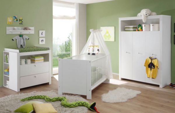 Babyzimmer Olivia in weiß komplett Set 2-teilig mit Kleiderschrank und Babybett