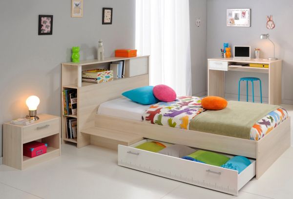 Parisot Kinder- und Jugendzimmer Charly11 in Akazie und wei Set 4-teilig mit Bett, Regal, Nachttisch und Schreibtisch